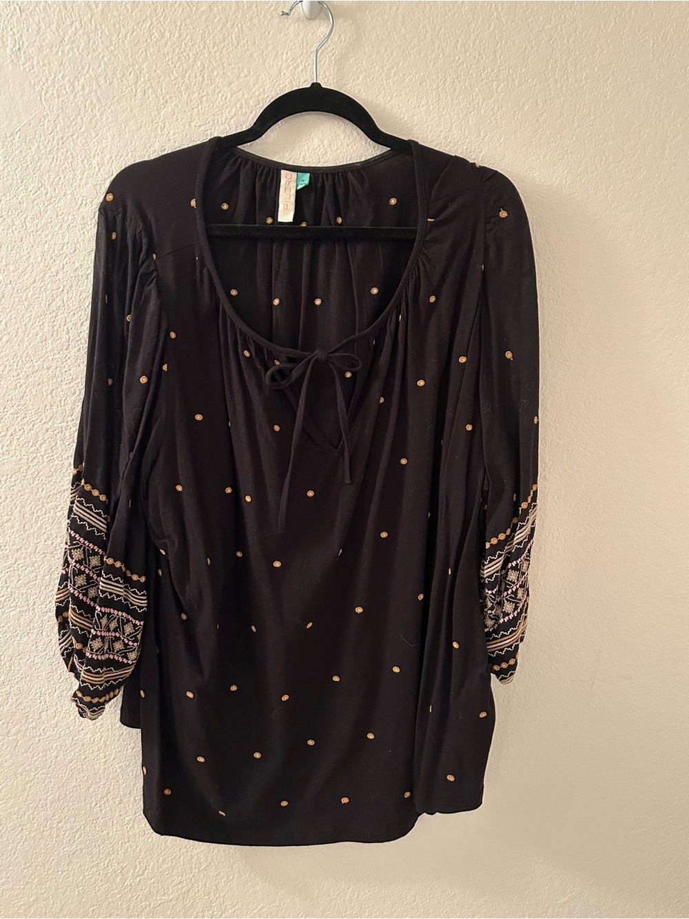 Pilcro from Anthropology Black Top with Gold Dot Details